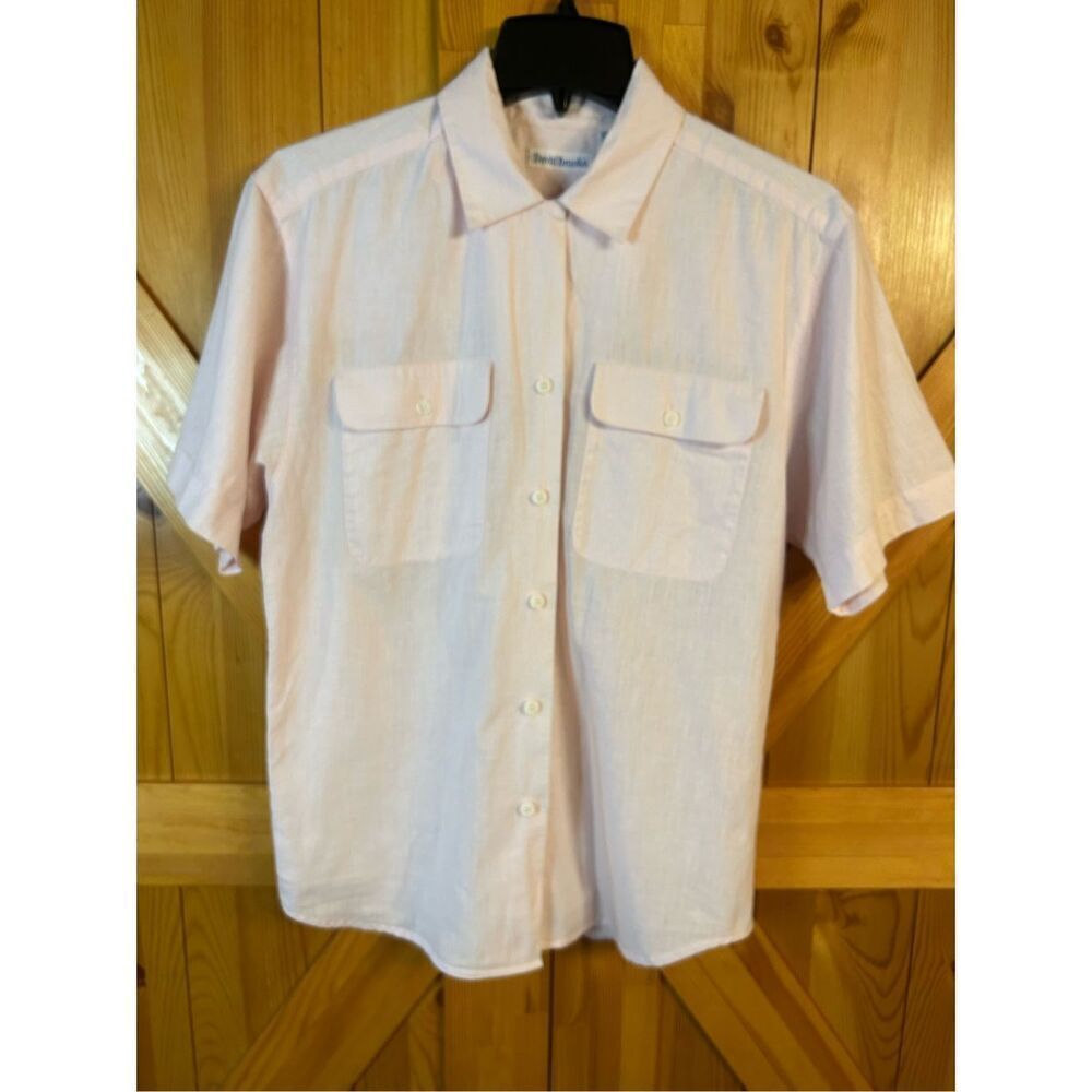 David Brooks short sleeve pink linen blend button up blouse size 10 (8384)